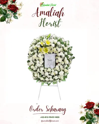 Krans Bunga Duka Cita di Calathea Lutea Wedding Venue