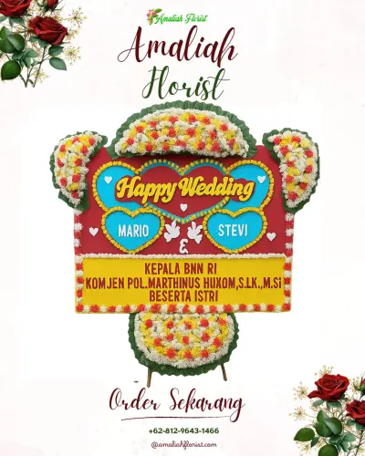Karangan Papan Bunga Pernikahan di Calathea Lutea Wedding Venue